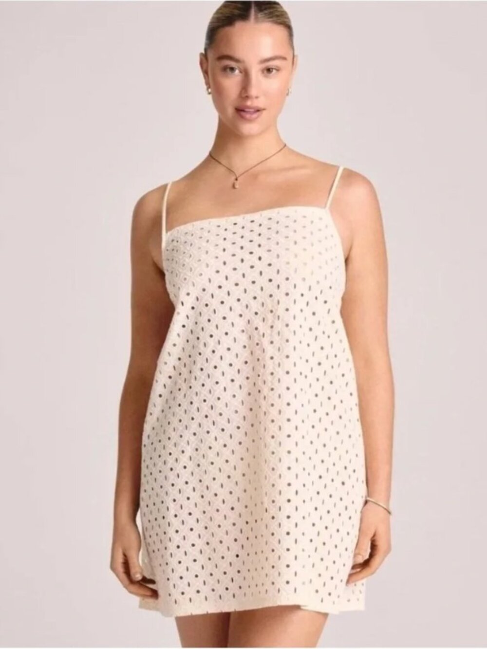 Vitamin A Cream Eyelet Tie-Shoulder Tunic Mini Dress Coverup Size XL
